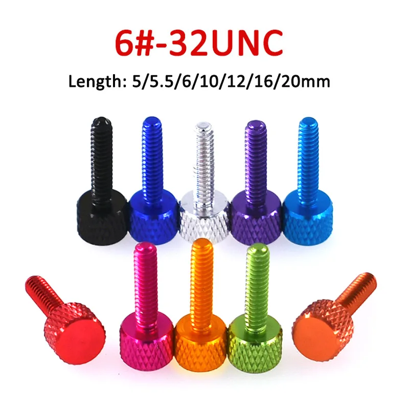 5pcs Color Thumb Screw UNC 6#-32 5/5.5/6/10/12//16/20mm Aluminum Alloy Knurled Hand Tighten Bolt Computer Case DIY Anodizing