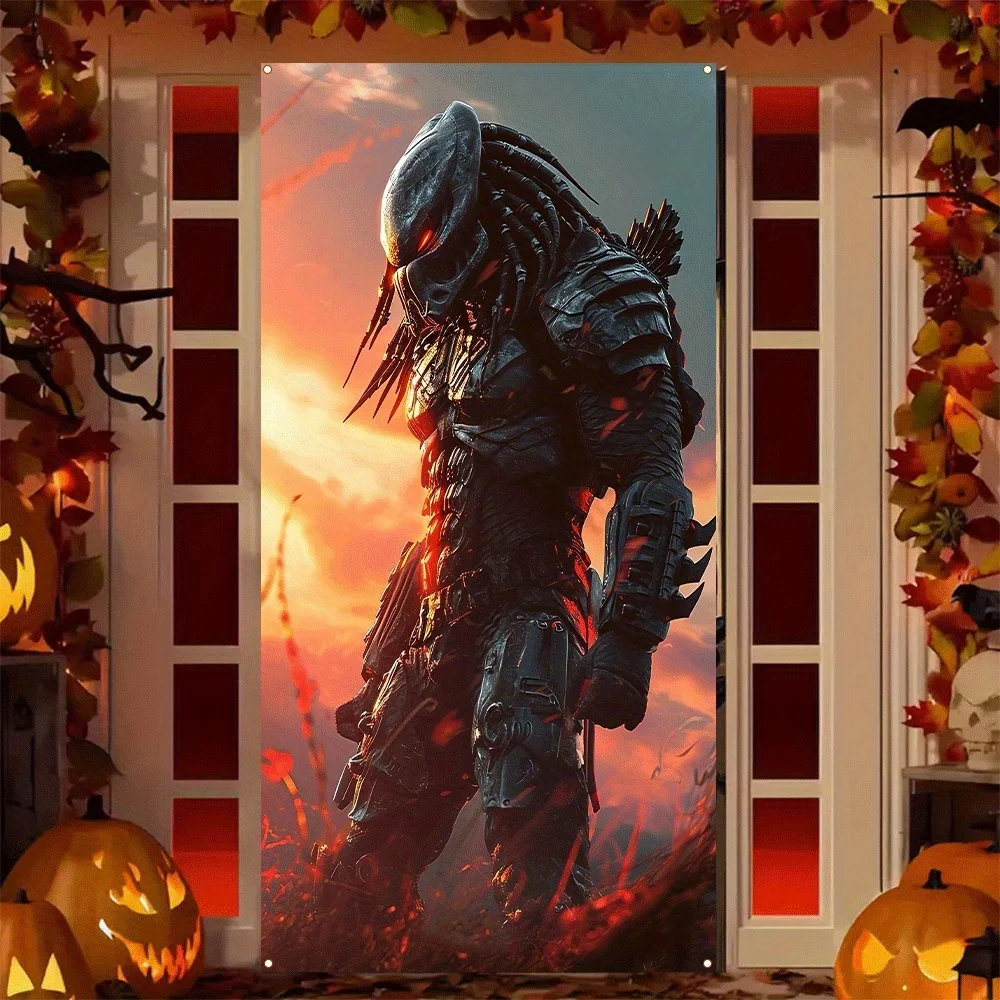 2D banners, one by one. Halloween and Christmas-themed alien versus predator. Made of durable polyester material.