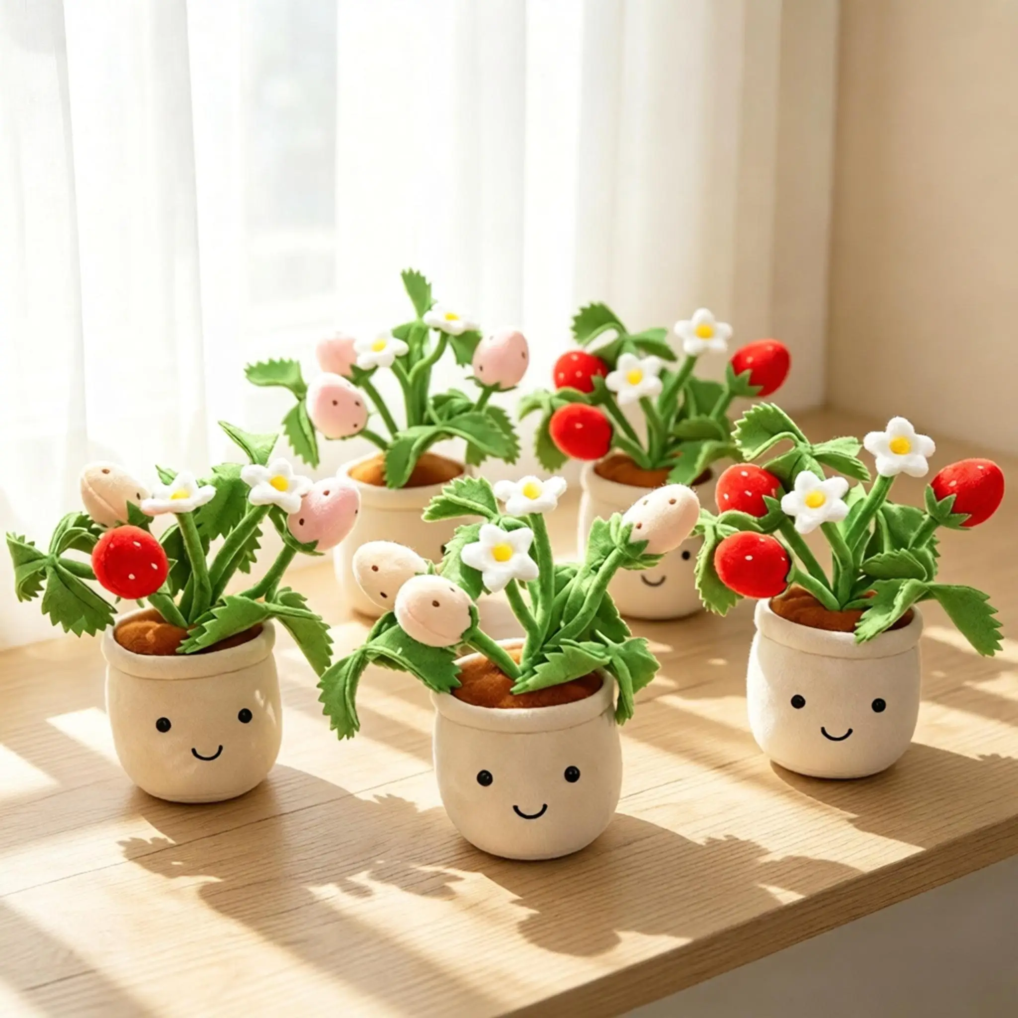 Cute Strawberry Potted Plant Plush Pendant Stuffed Doll Backpack Hanging Ornament Living Room Desktop Decor Sweet Birthday Gifts