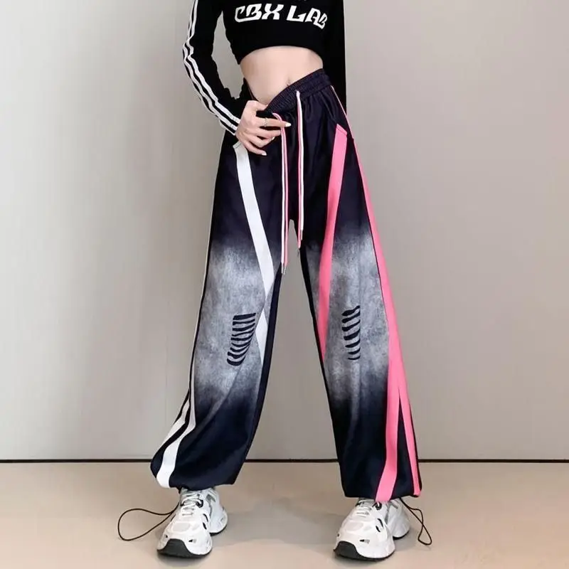 High Street Personality Hip Hop Color Contrast Striped Sports Casual Pants Girls Summer 2024 Fashion New All-Match Trend Pants