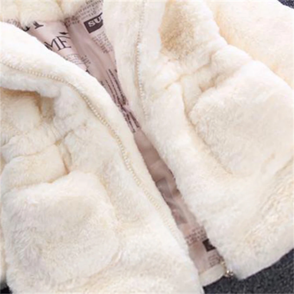 (1-6) Girl Cute Hairy Coat Winter Baby Girl Solid Color Bear Ear Hooded Belt Zipper Warm Multi functional Coat image 5