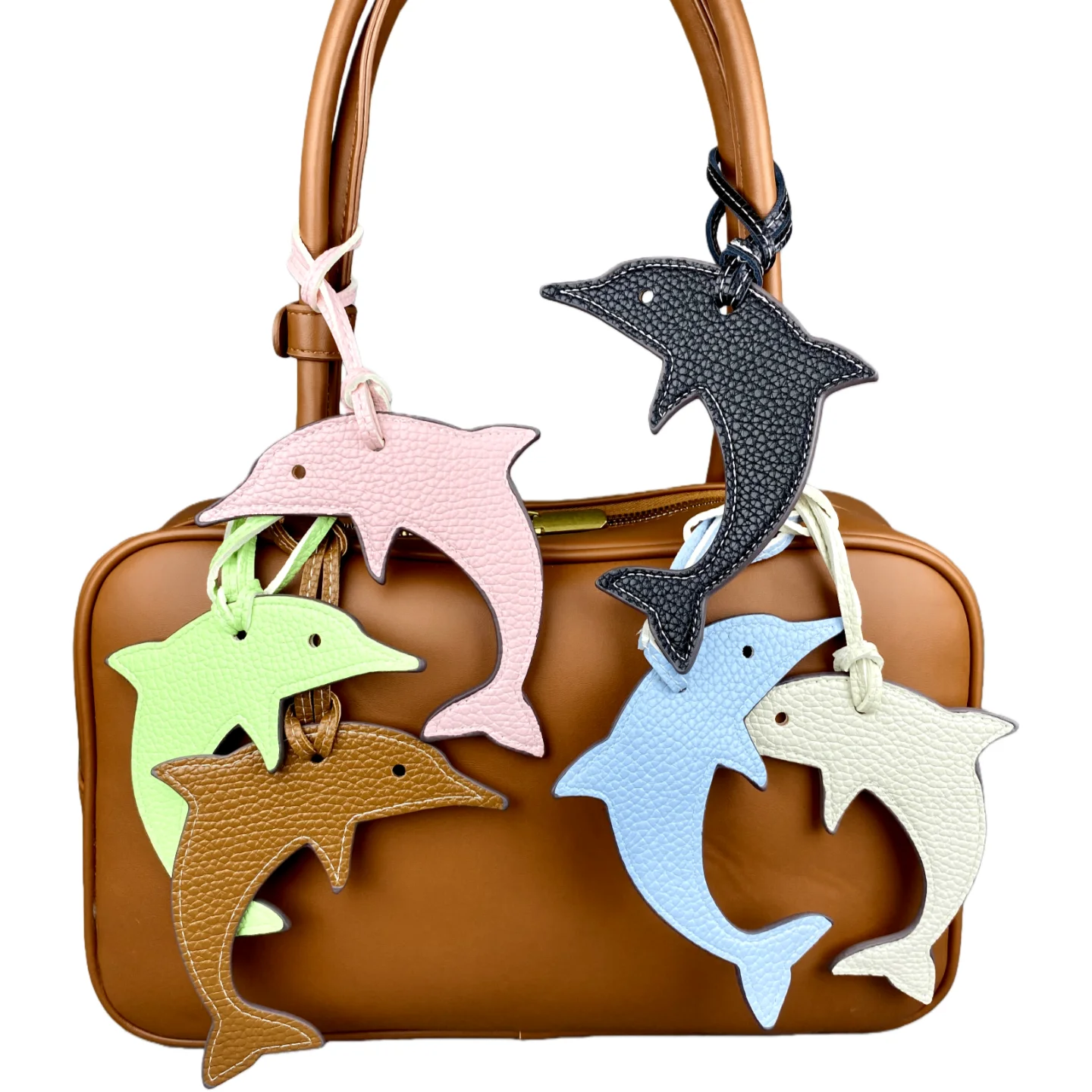 Graceful Leaping Dolphin Keychain - Large 14x12cm Sculpted Leaping Design, 6 Elegant Color Options， Soft Leather Charm