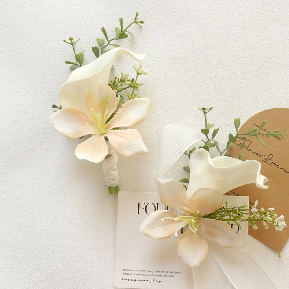 Calla Lily Boutonnieres for Men Handmade Groom Groomsmen Boutonnieres Corsages for Wedding Ceremony Anniversary