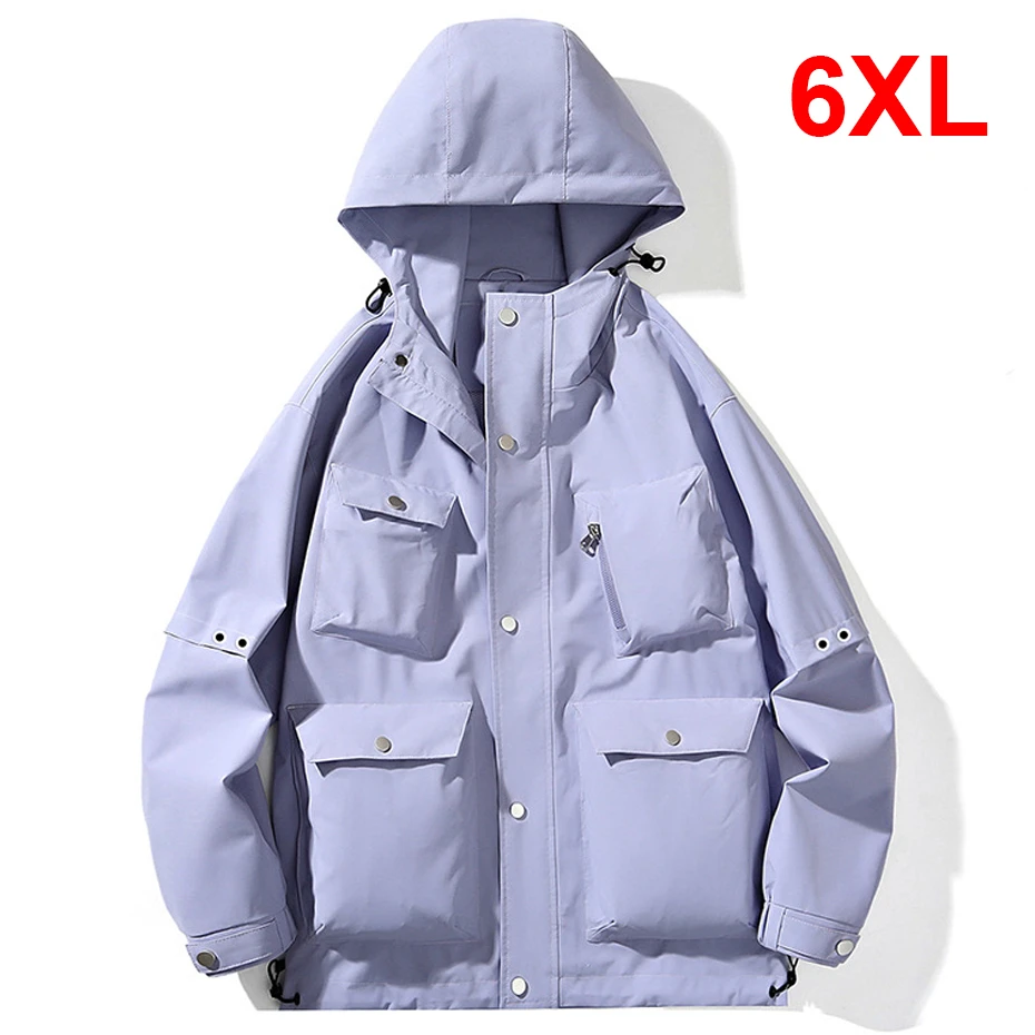 

6XL Plus Size Windbreaker Jacket Men Multiple Pockets Cargo Jacket Coat Male Fashion Causal Solid Color Camping Jackets Male