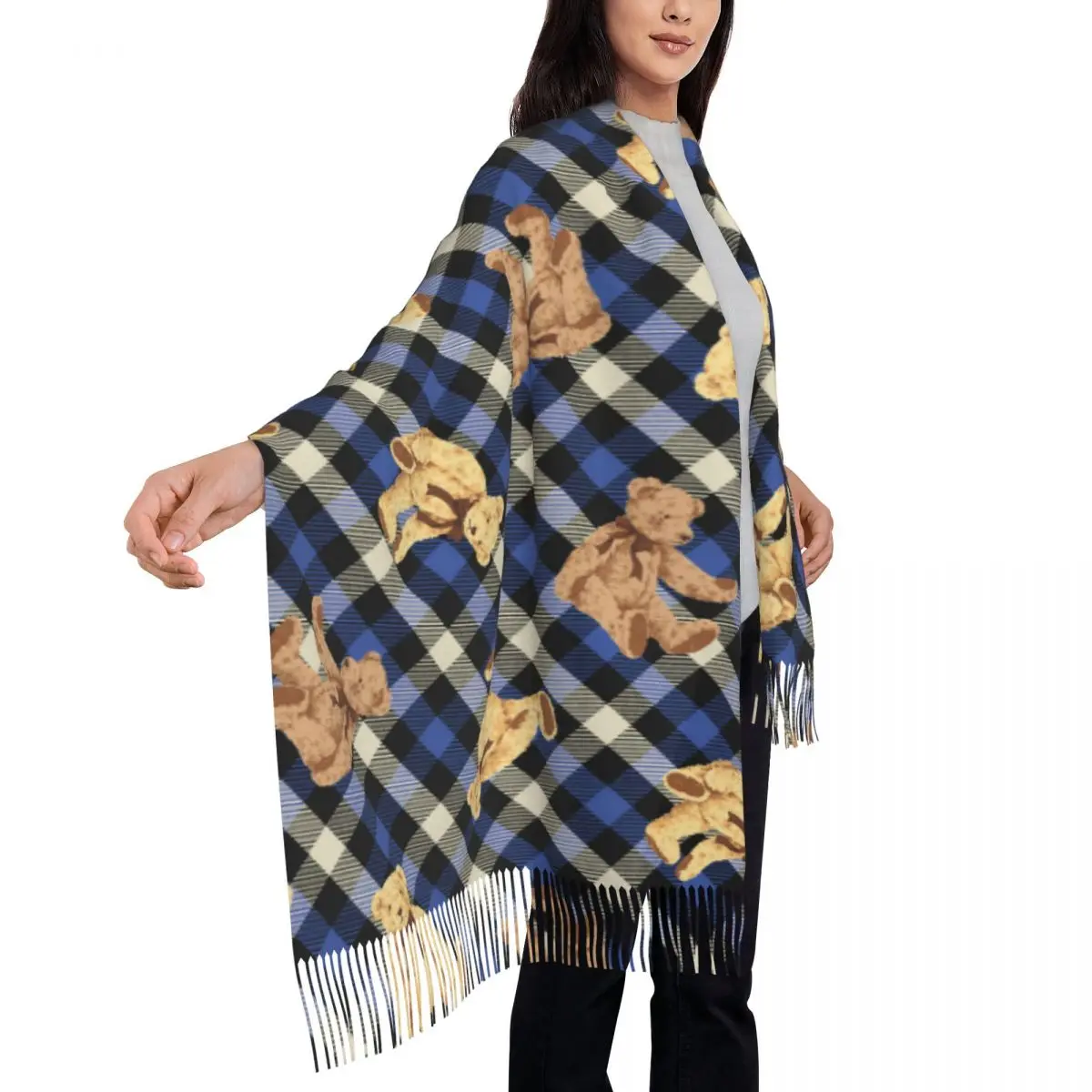 Bear Scarf Lady Plaid Cartoon Brown Bears Scarves Wraps with Tassel Autumn Luxury 2024 Shawls and Wraps Warm Soft Bufanda Mujer