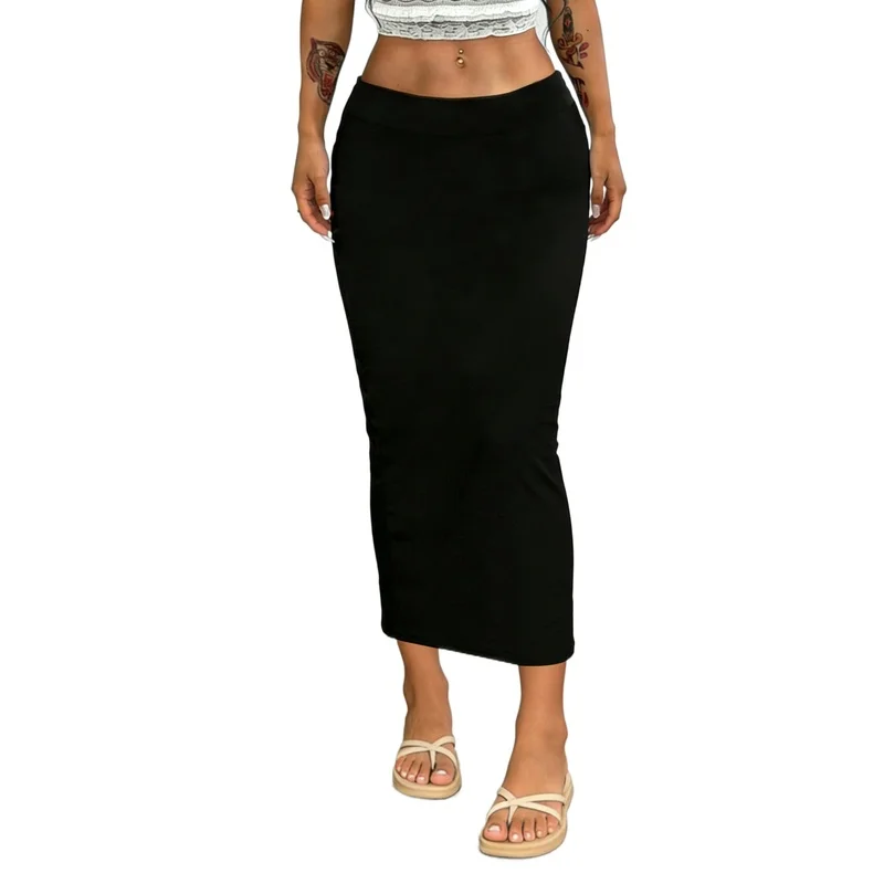 

2026 Women's Casual Office Skirt Regular Fit Solid Color Elastic Waist Slimming Midi Skirt Bottoms
