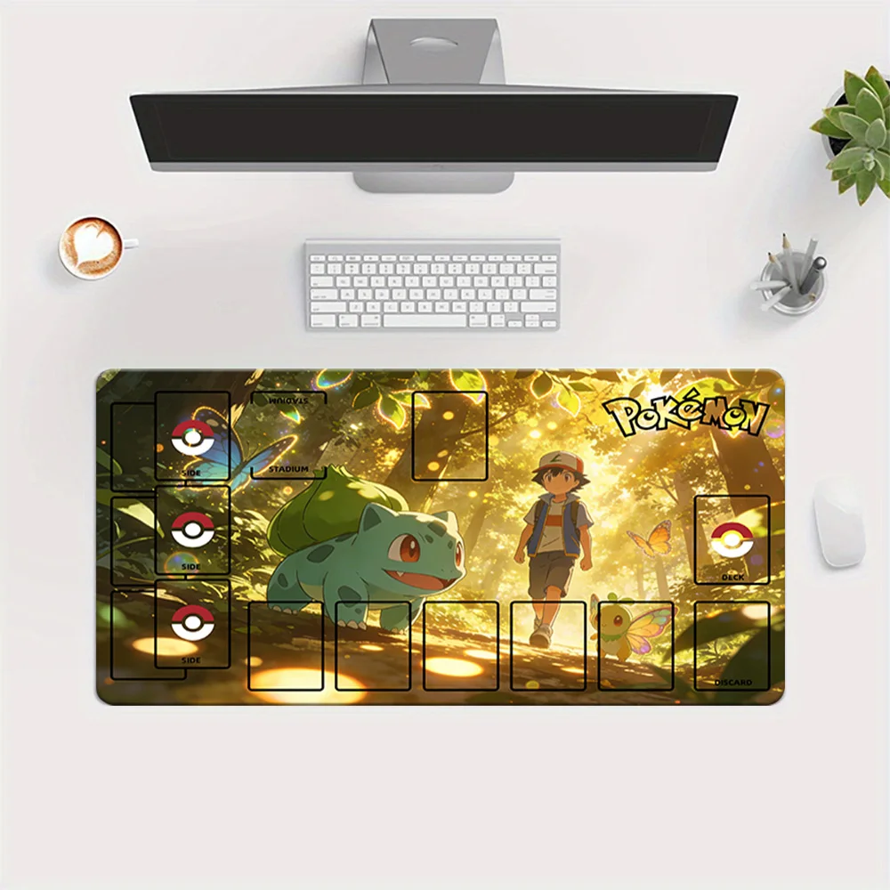 Pokémon Bulbasaur & Ash Forest Adventure TCG Playmat with Card Zones Gaming Mouse Pad