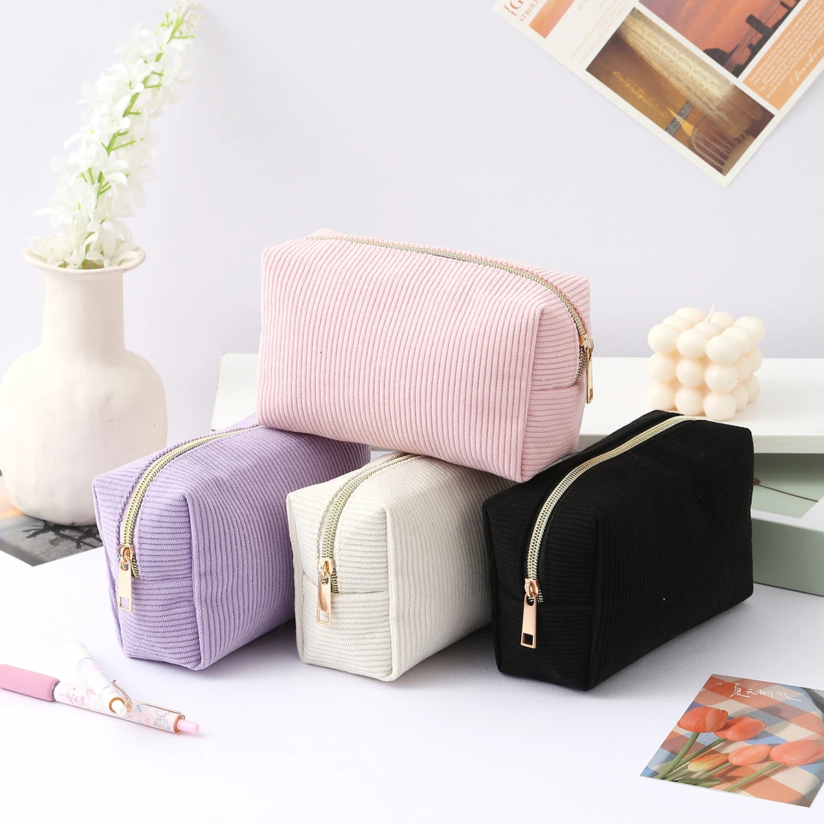 【セール中】1pc 縦ストライプ単層鉛筆ケース、学生学用品収納バッグ、新学期シーズンの必需品