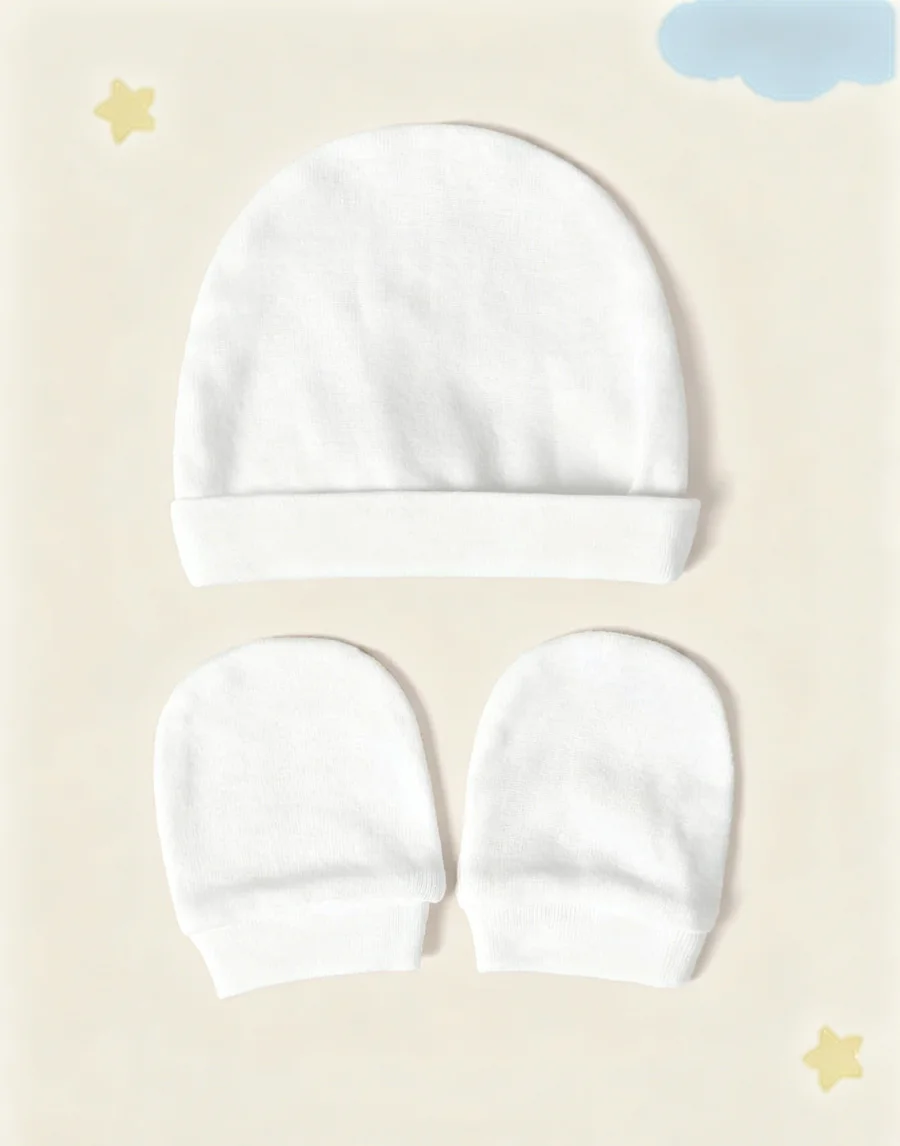 

Soft, breathable and comfortable solid color baby hat & one pair of gloves