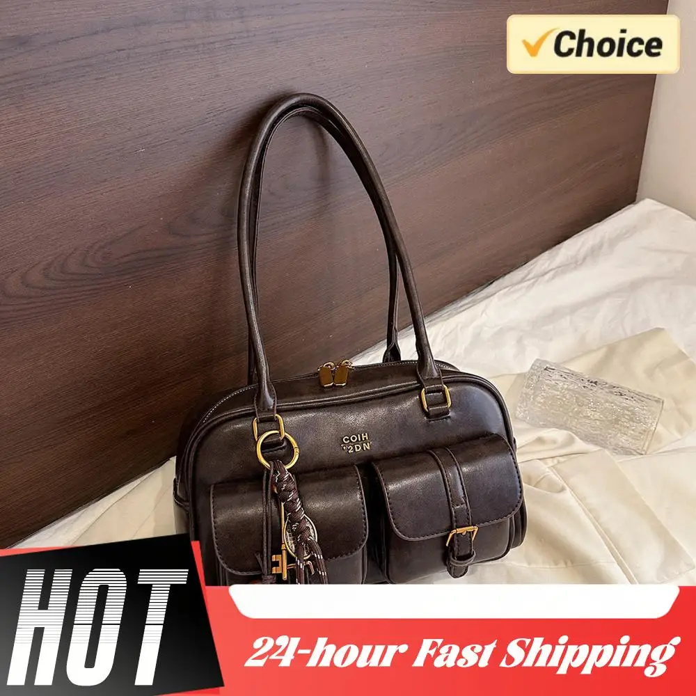 

Осенне-зимняя винтажная женская сумка, большая вместительная сумка на плечо, однотонная повседневная сумка с несколькими карманами, сумки в стиле ретро