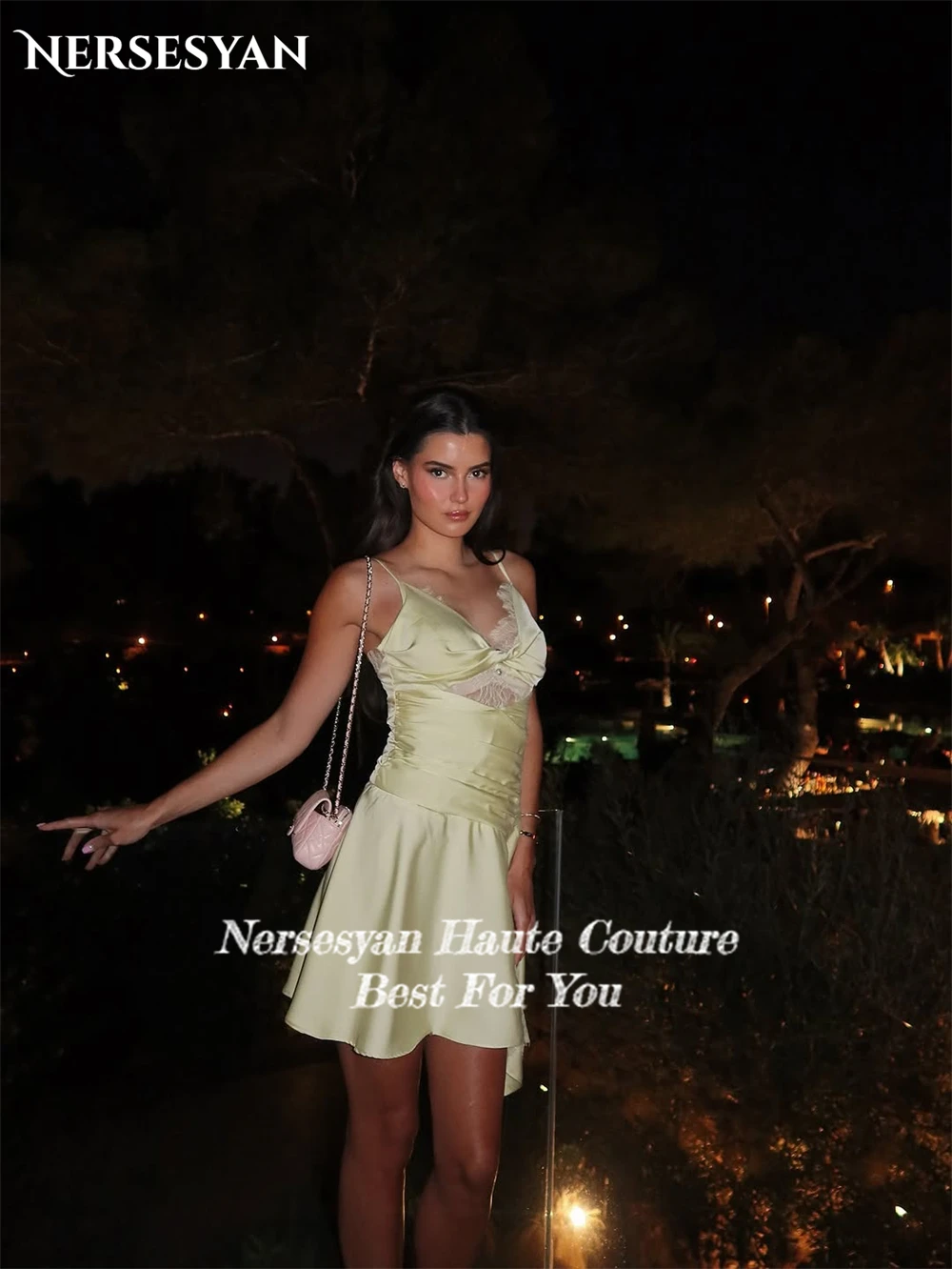 Nersesyan dentelle vert robes de bal bretelles Spaghetti Appliques plis Mini robe remise des diplômes retour robes de soirée 2025 personnalisé