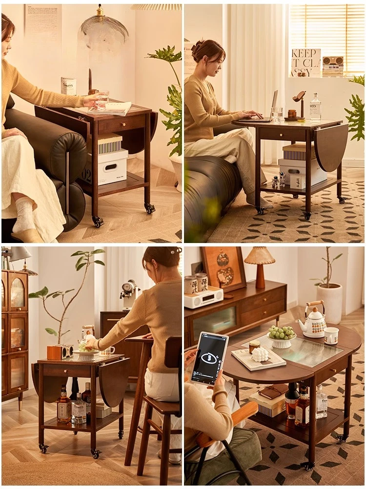 

Nordic solid wood edge few household removable coffee living room sofa side retro folding corner few trolley