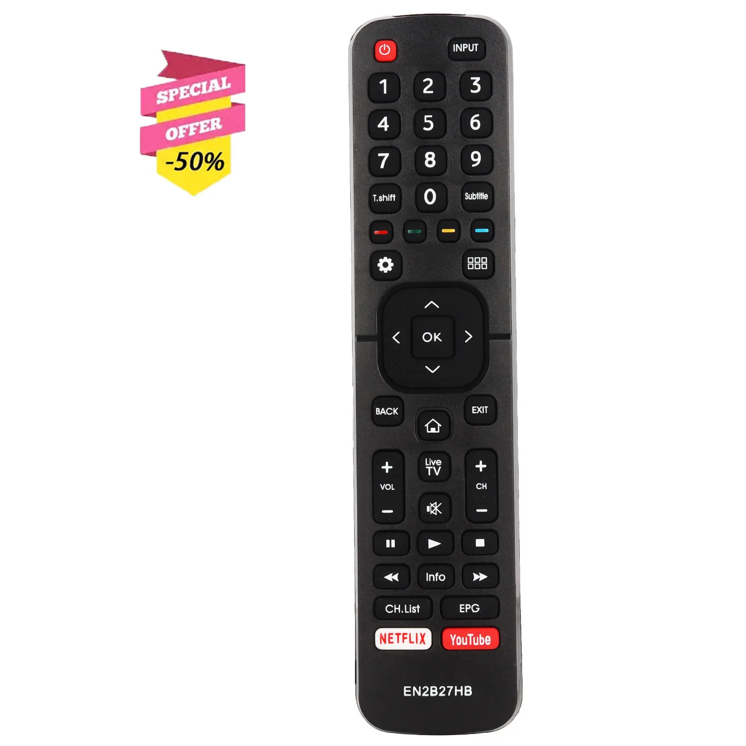 

EN2B27HB New Remote Control Compatible With Hisense Smart LED TV 55K3140PW Replacement Controller With NETFLIX YouTube Buttons