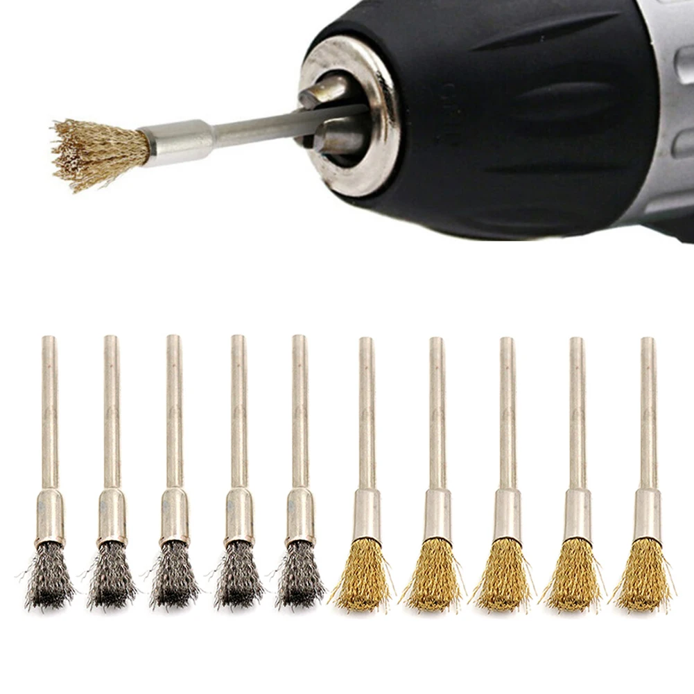 10pcs 3mm Shank Wire Brushes for Rotary Tools Removing Rust Burrs Oxide Layer and Coating from Metal Components