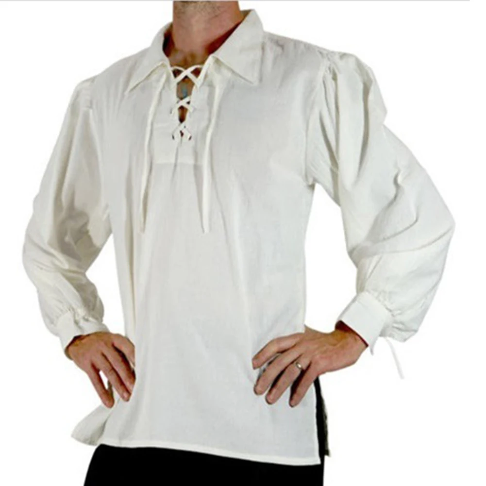 Mens Gothic Renaissance Shirt with Frill Collar Victorian Style Long Sleeve Puff Sleeve Medieval Punk Top for Costume