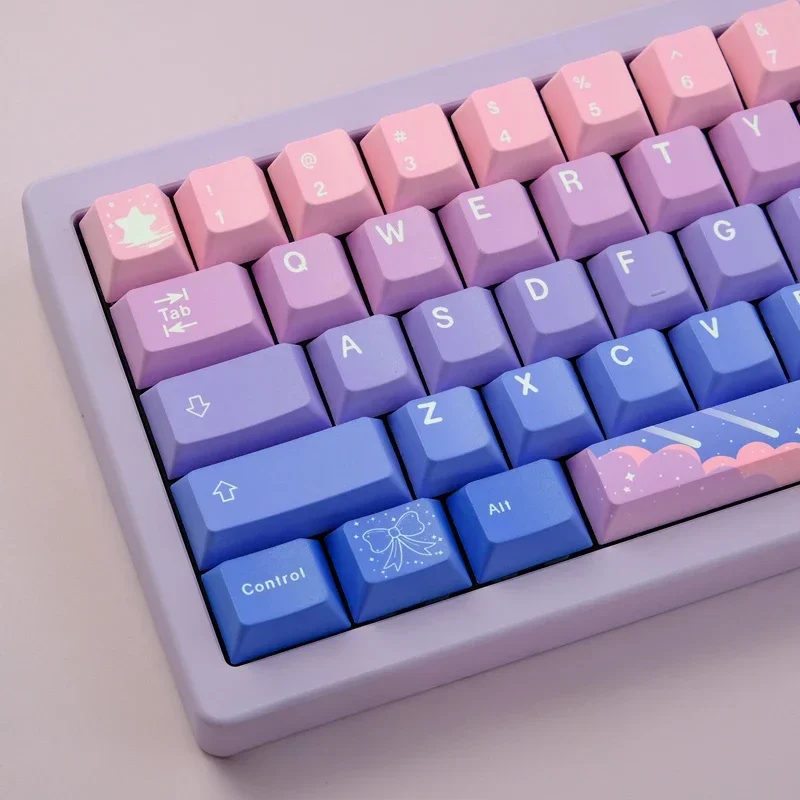 Imagem -02 - Estrela Lua Tema Keycap Conjunto Gradiente Rosa Azul Keycaps Pbt Personalizado Cereja Retroiluminado Chave Boné mx Teclado Mecânico 136 Peças