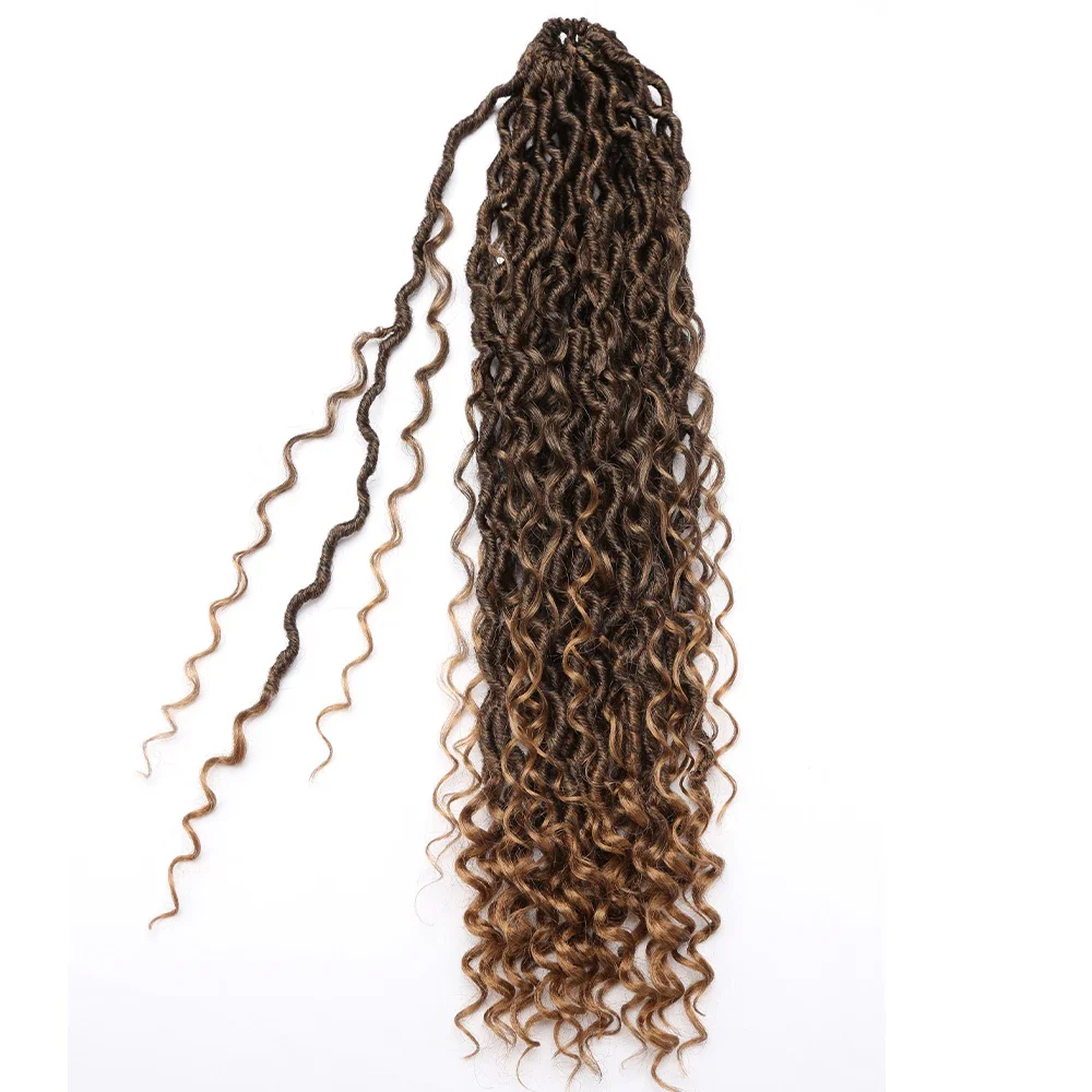 Goddess Faux Locs Crochet Cheveux pour Femmes, Extension de Cheveux Bouclés, Tressage Synthétique, River Locs Braid, 22"