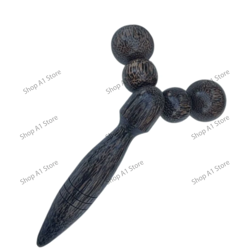 Thailand Solid Wood Handheld Roller Massager, Wooden Bead Thumping Massage Stick for Neck Shoulder Muscle Relief