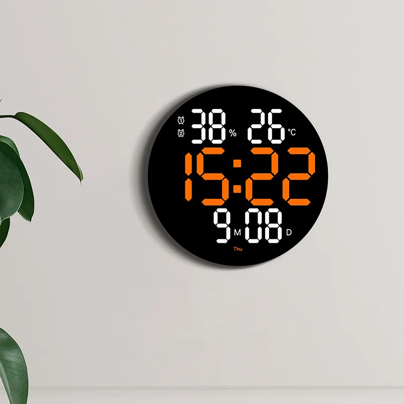 Led Digital  Wall Clock Calendar with Alarms Temperature Thermometer and Humidity Hygrometer.Home Living Room Decoration