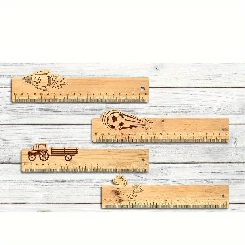 Cartoon Wooden Ruler 2D Straight Rocket Kids Math Class Learning Tool Teacher Gift School Start Or Graduation Student Prizes