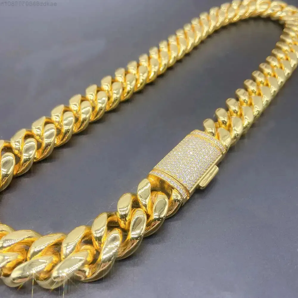 

Dropshipping Customizable 18mm7 "24" 925 Silver Buttonhead Set with Moissanite Stainless Steel Chain Plated 16k Gold Cuban Chain