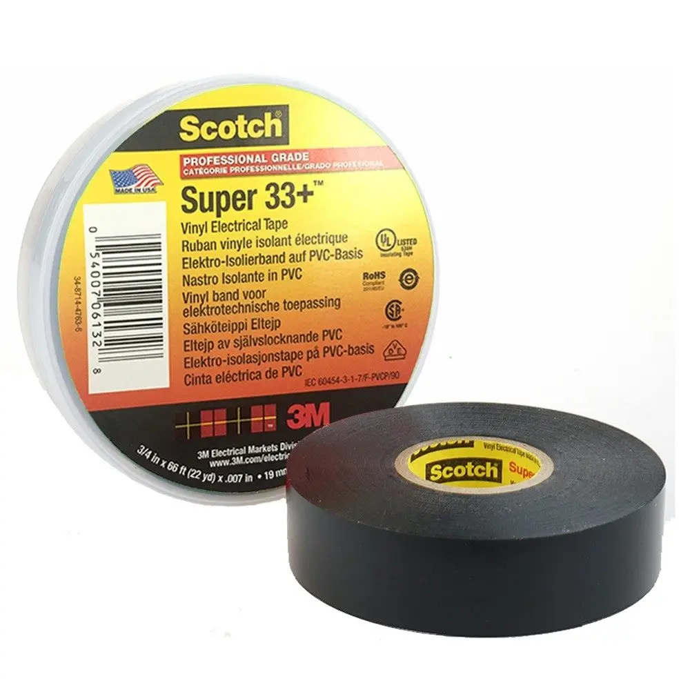 3M Scotch Super 33+ Vinyl Electrical Tape 19mm x 20.1m 7Mil Black PVC Insulation Tape for Wire Cable Splice Original 6