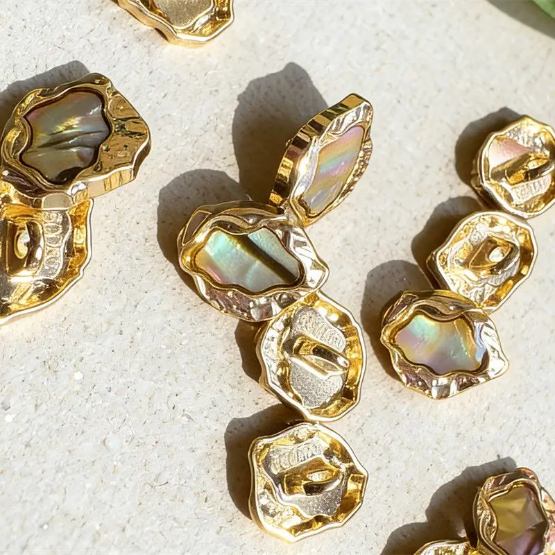 5pcs Gradient Colored Abalone Shell Irregular Metal Button Decorative Buckle Handmade DIY Material Clothing Making Accessories