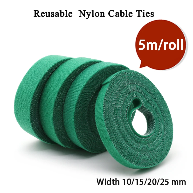 

5m/roll Cable Ties Reusable Loop Bundle Self Adhesive Green Nylon Strap Organizer Clip Wire Holder Management Fastening Tape