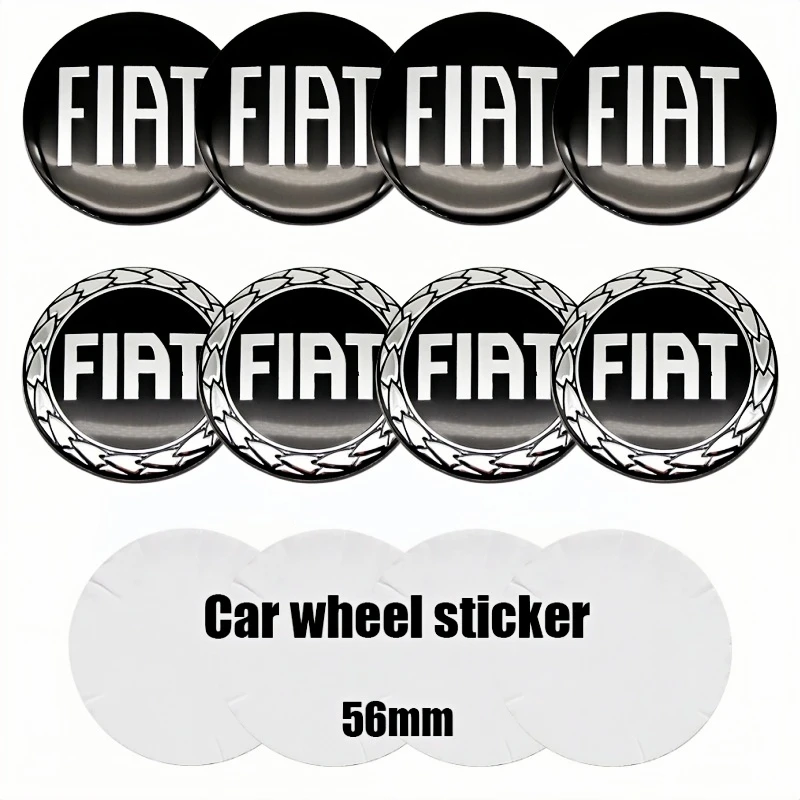 4pcs 56mm Fiat Wheel Hub Caps - Center Cover Stickers for 500 Tipo FR Punto Ducato Stilo Palio Bravo Pondo Viaggio Doblo