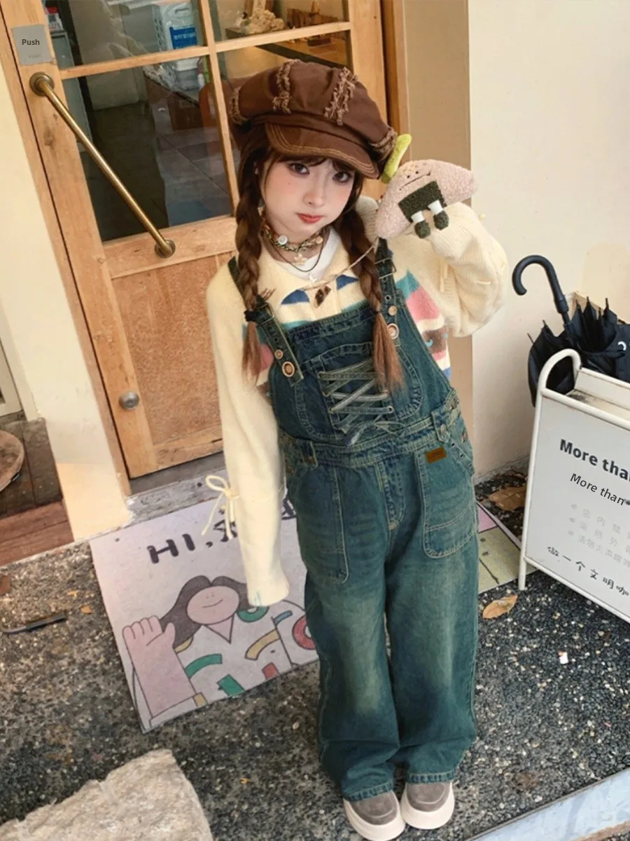 

Синие джинсовые комбинезоны для женщин: новинка весна-осень, декоративные, с бретелями, прямые брюки, повседневные штаны