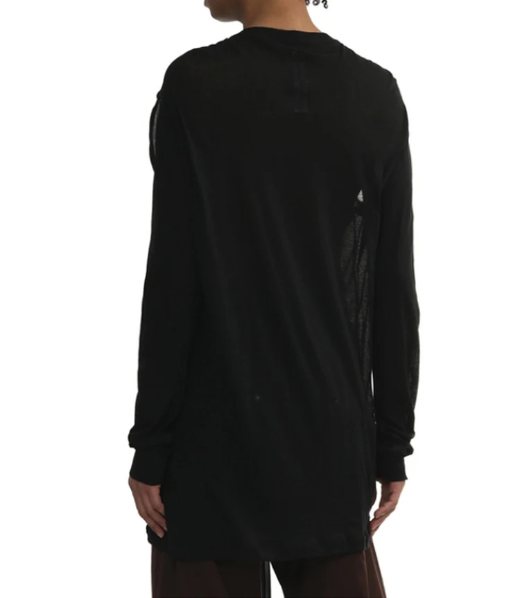 Dark RO High Street Tees Men's Long Sleeved T-shirt Casual Round Neck Tees Deconstructive Hollow Out Slightly Base T-shirt Top