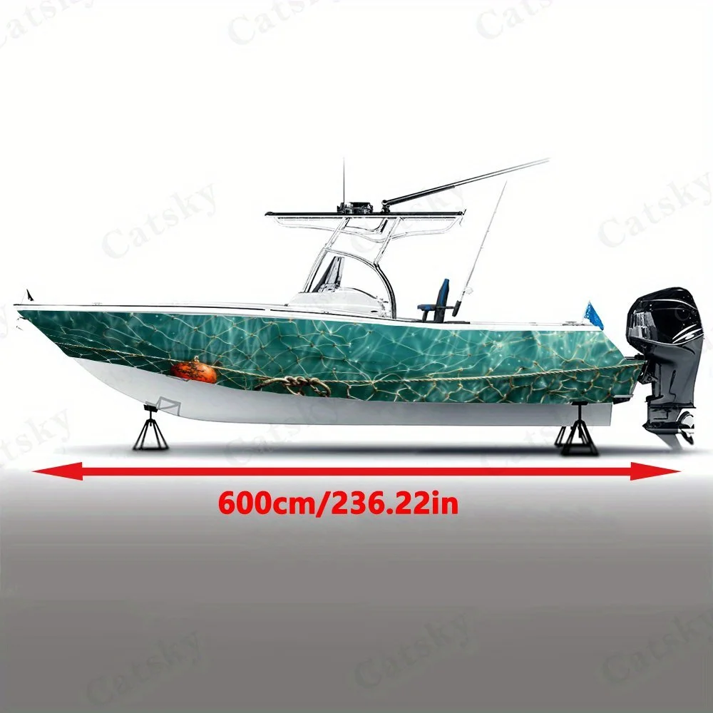 Marine Fishing Style Blue Simulated Crack Boat Sticker Vinyl Ship Pontoon Deck Boat Fishing Decorative Pontoon Boats Decal