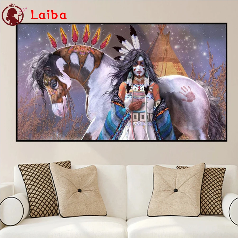 

Diamond Painting Indian woman and horse Cross Stitch Diamond Mosaic Picture Of Rhinestone Embroidery crystal Beaded Handicraft