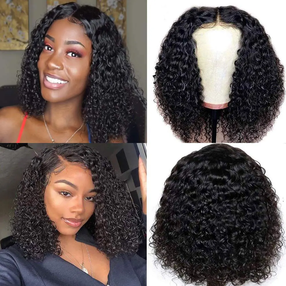 8-14 Short Inch Curly Wave Short Bob Human Hair Wigs 200 Density 13x4 Deep Water Wave HD Lace Front Wigs Preplucked Prebleached view 5