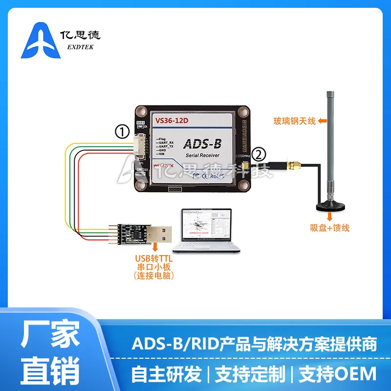 Serial ADS-B Receiver VS36-12D - Ultra Low Power 65mA@5V Drone Module for Aircraft Tracking & Flight Monitoring