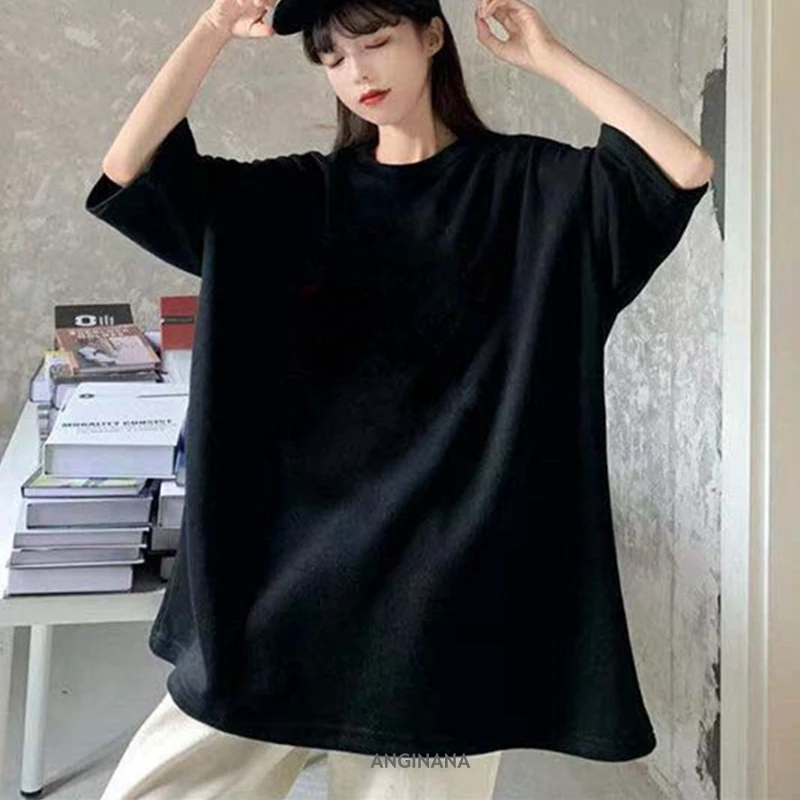 Summer Oversize 15XL 210kg Women\'s T-shirt Large 12XL Round Neck Short Sleeve Loose Black and White Red big T-shirt Top