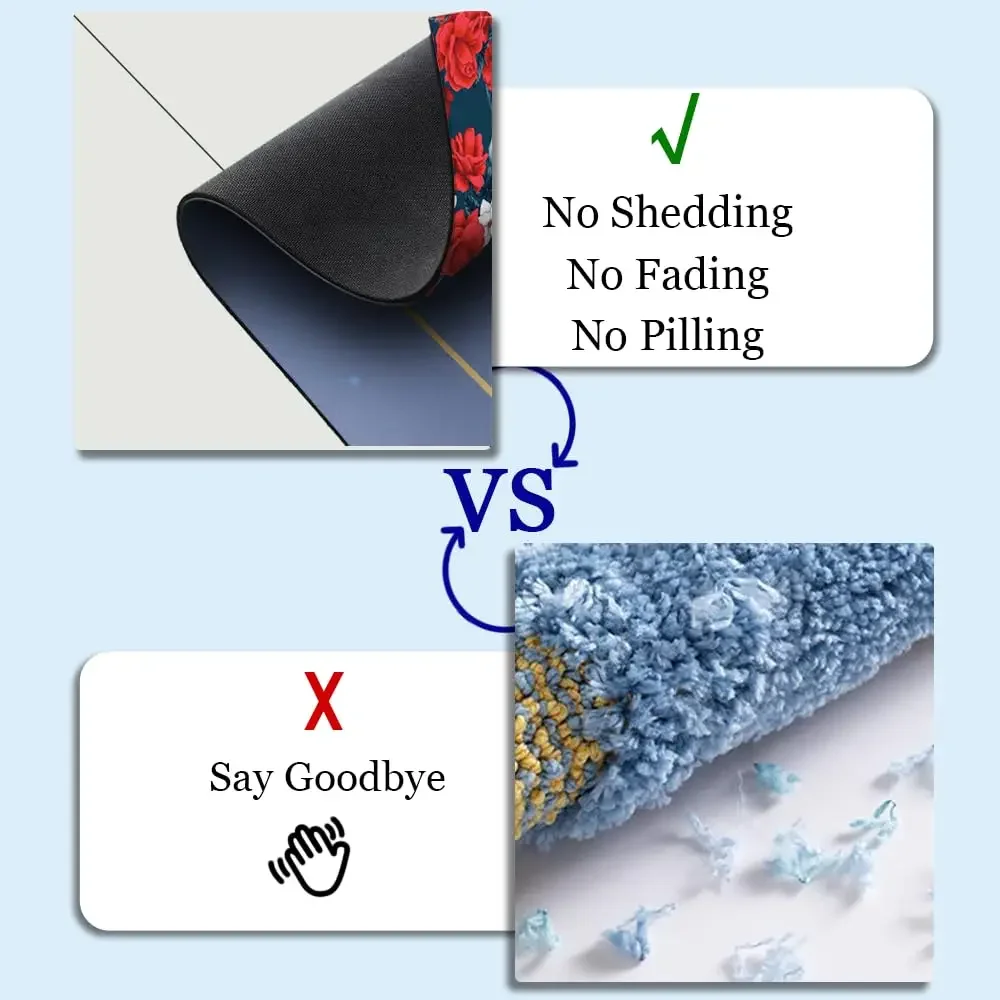 3D Stone Diatomaceous Earth Bath Mat Blue and Gold Stones Non-Slip Volume Super Absorbent Fast Drying for Bathroom Kitchen Mat