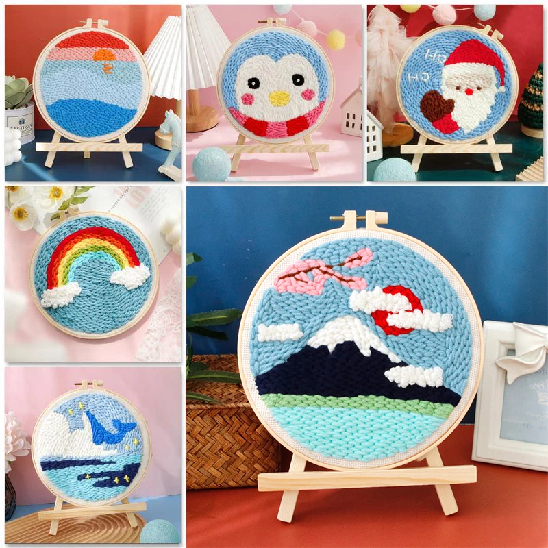 

GATYZTORY DIY Punch Needle Kits for Beginners Cartoon with Hoop Punch Needle Embroidery Set Craft Yarn Painting Arts