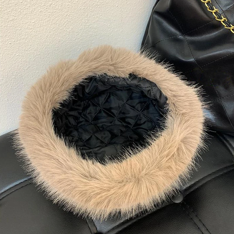 Winter Fluffy Hats for Women Thick Faux Fur Plush Beanies Fashion Ladies Keep Warm Fur Round Cap Hat Skullies Accessories