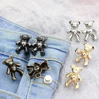 2Pcs Bear Shaped Adjustable Jean Button Waist Buckle Snap Pants  Extender Replacement Jeans  Attacher Pins