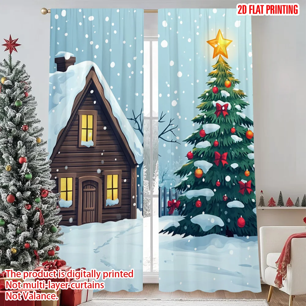 

2pcs 2D flat printing Merry Christmas Popular Window Curtains Autumn Harvest Halloween Christmas Mother's Day Versatile Fabric