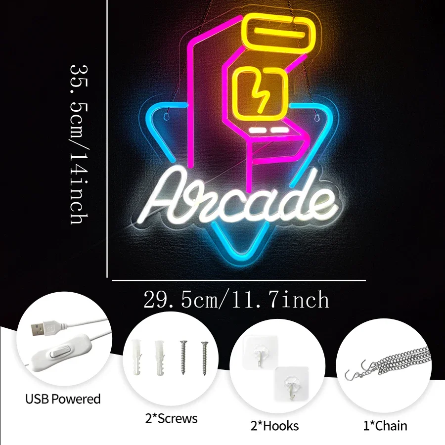 Led Sign Of Color Game Machine, Usb Power Supply Switch, Used For Game Room, Man Cave And Room Decor, Neon Sign Of Arcade.