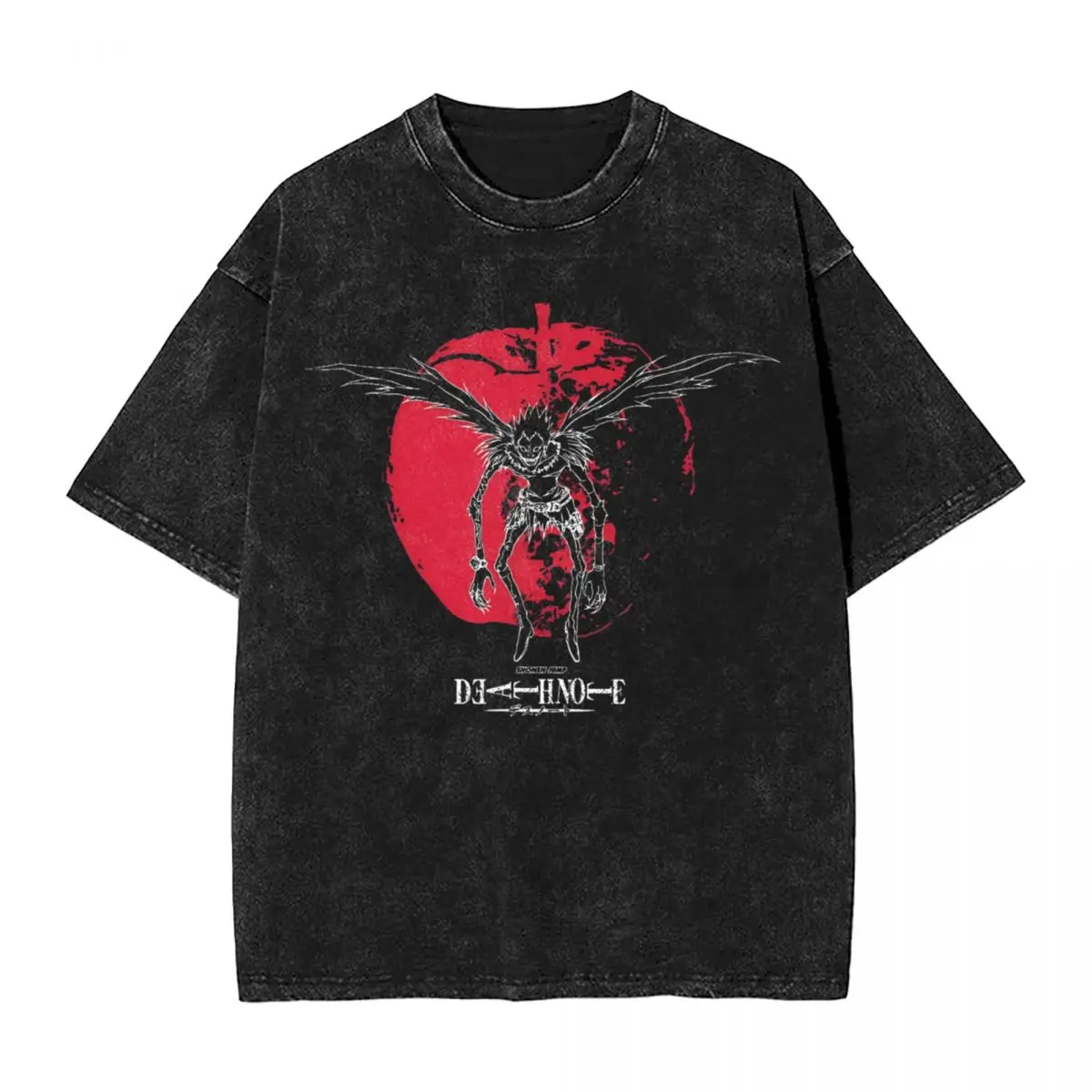 Deaths-Notes Ryuk On Apple T Shirt Hip Hop Washed 100% Cotton Harajuku T-Shirts Anime Men Women Tops Streetwear Printed Tees