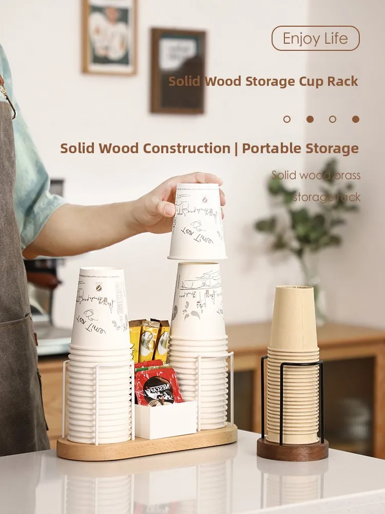

Real Wood Disposable Cup Holder Paper Cup Stand Cup Grabber Paper Cup Storage Rack Display Shelf Desktop Organizer