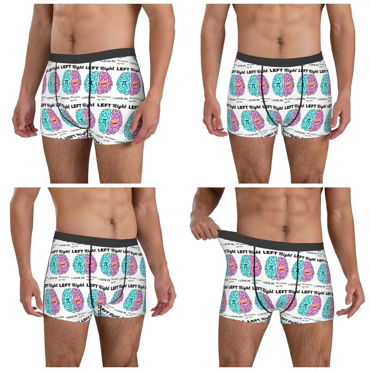 Boxer Underpants Shorts Left Right Brain Hemisphere Pi Pie Math Joke Panties Men's Breathable Underwear for Man Boyfriend Gifts