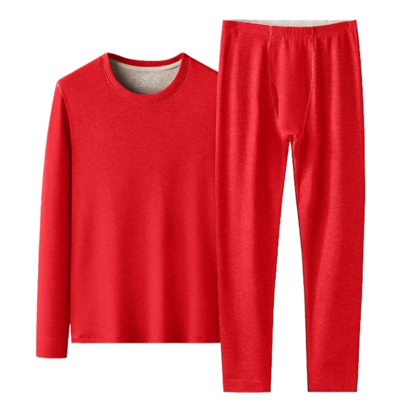 Set di biancheria intima termica da uomo in misto lana di seta di gelso acrilica foderata in pile strati di base taglie forti abbigliamento invernale da uomo