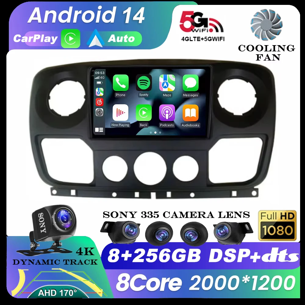 

Android 14 Car Radio Multimedia Player For Renault Master Nissan NV400 Opel Movano 2010 - 2021 Navigation GPS WIFI Auto Carplay