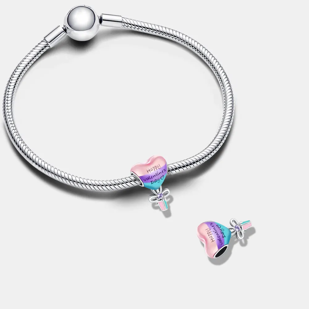 Neue 925 Sterling Silber Charms Valentinstag Ballon Perlen Armband Passend für Original DIY Schmuck für Frauen
