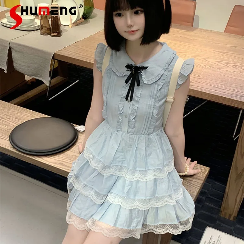 

Soft Girl Dress Lace Trim Cake Dress Little Flutter Sleeves Cute Princess Dresses Summer Japanese Short Y2k Vestidos For Ladies