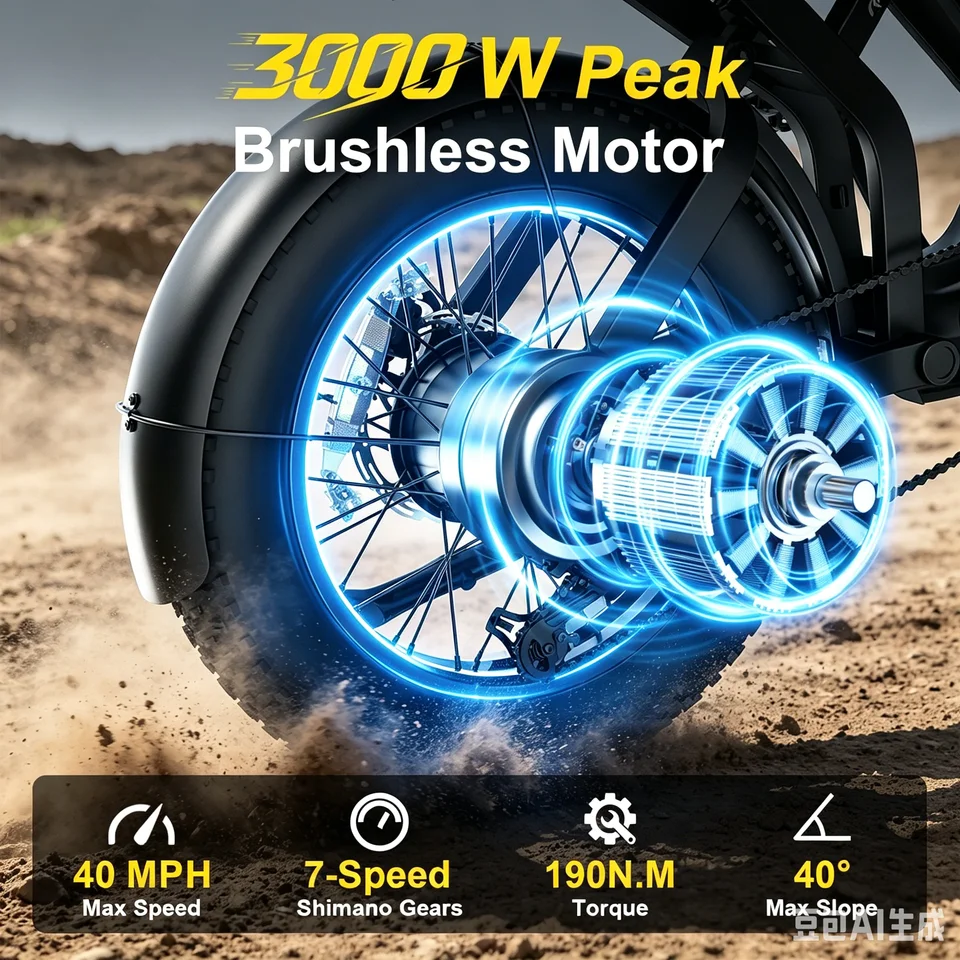 3000W Electric Bike Adults 40MPH Top Speed 52V 31.5AH Large Capacity Battery Up to 85 Miles Range 20 Inch Fat Tire Off Road Mountain Electric Bicycle Outdoor Commute Ebike image 4